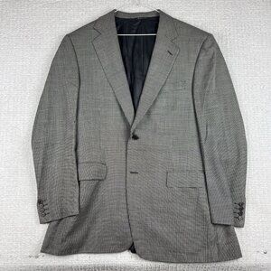 Canali Italy Blue Label Super 130 White / Black Abstract AOP Two Button Suit 54L